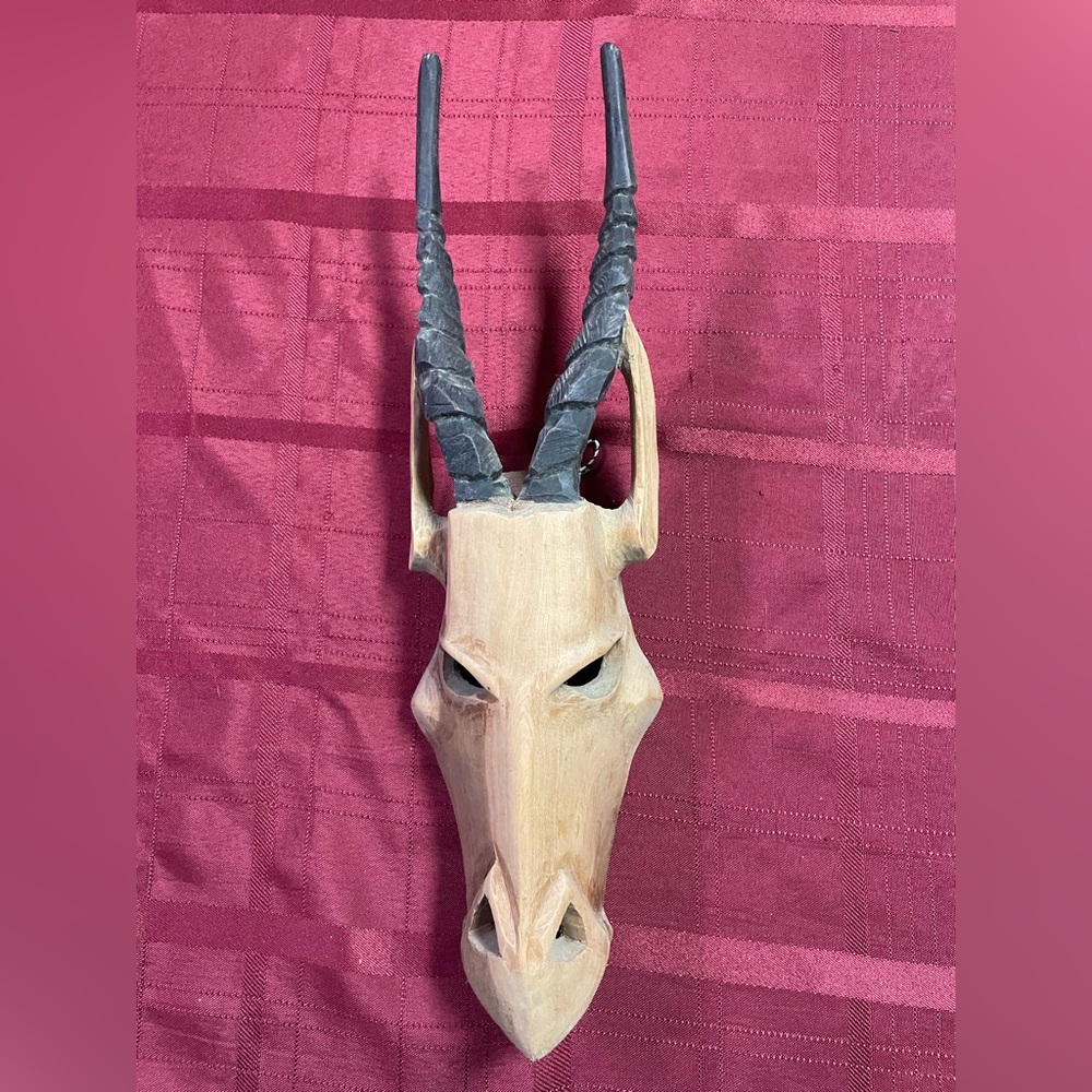 Handcrafted Antelope Mask with Large Horns
